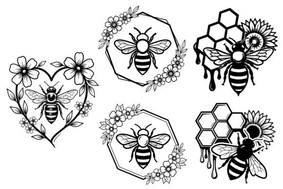 Bee SVG Bundle, Floral Bee SVG, Honey Be Review