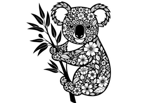 Floral Koala SVG Cut File Black and Review