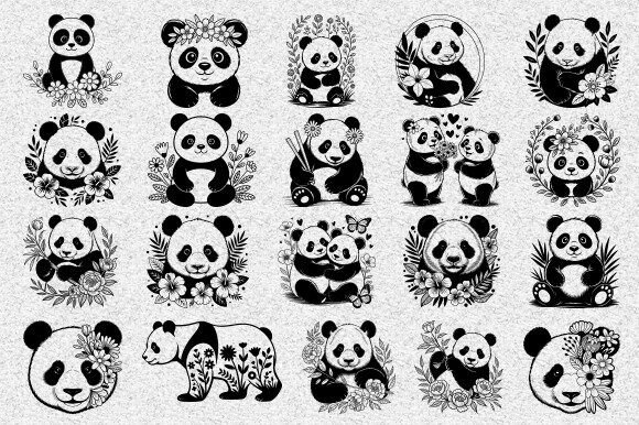 Floral Panda Svg, Panda with Flowers SVG