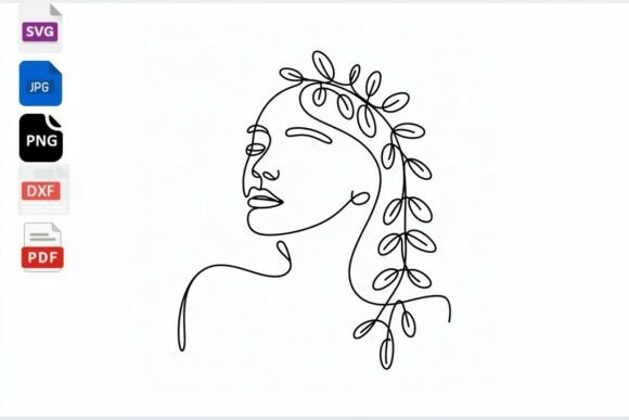 Minimalist Woman Line Art SVG Floral